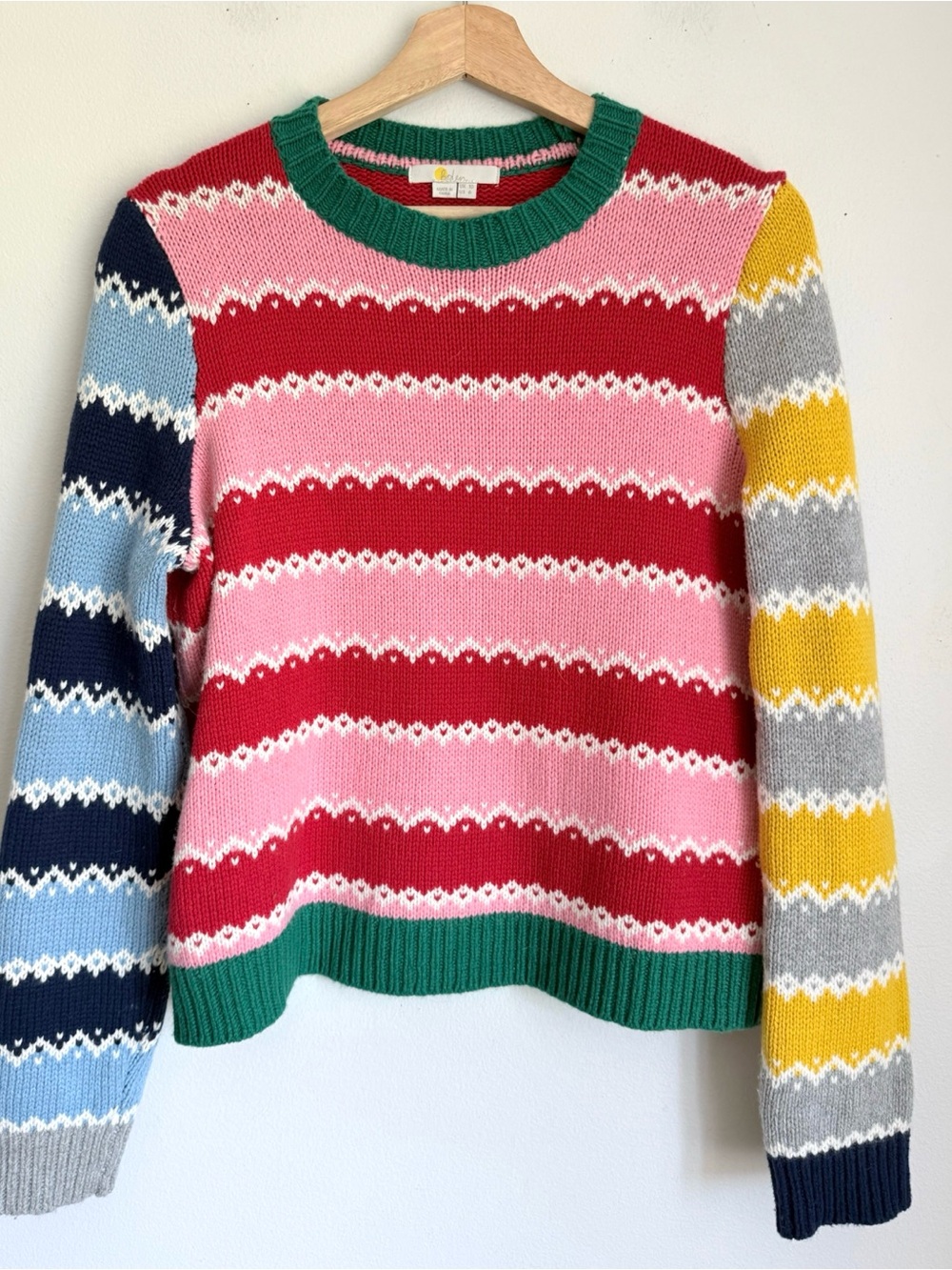 Boden Clara Fair Isle Stripe Knit Sweater in Colorful Blue Red Pink Green - Picture 4 of 7
